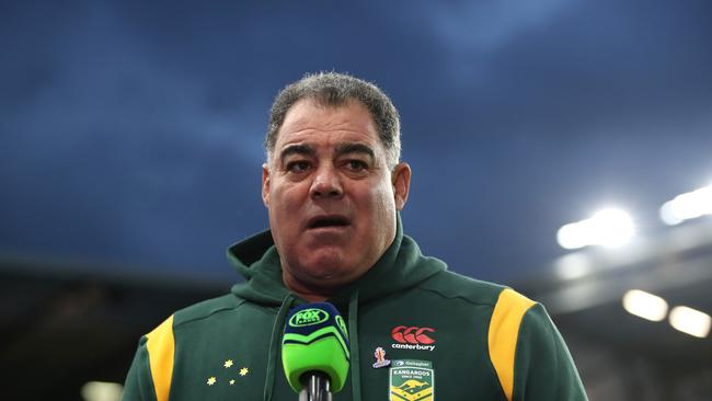 Kangaroos coach Mal Meninga says the team will be thinking of Liam Hampson when they take the field against Scotland. Picture: