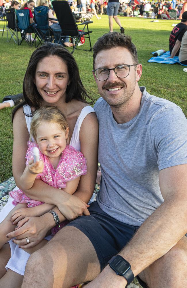 Sian and Alex Clunies-Ross with daughter Emilia at Triple M Mayoral Carols by Candlelight, Sunday, December 8, 2024. Picture: Kevin Farmer