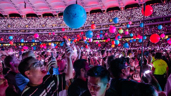 Coldplay live at Perth Optus Stadium, Saturday November 18. Picture: Duncan Barnes