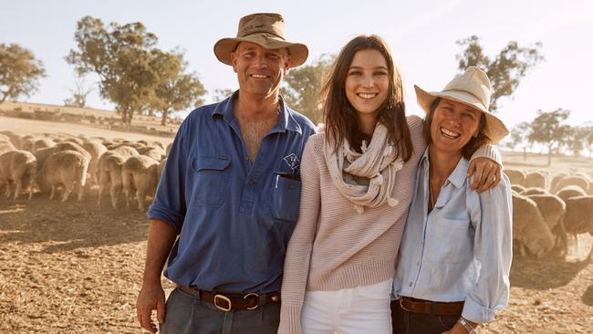 Michael, Stephanie and Angela Field at their property, Benangaroo Station NSW. Picture: Stephen Chee