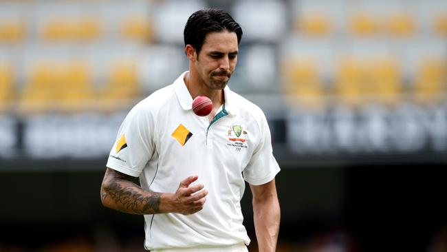 Mitchell Johnson went after David Warner. Picture: Darren England