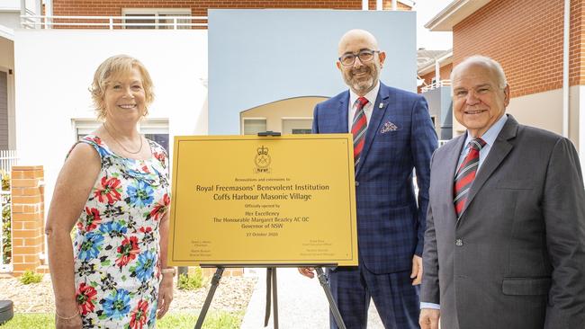 Mayor Denise Knight, RFBI CEO Frank Price and RFBI chairman David Adam at the reopening ceremony. Photo: Rob Cleary/Seen Australia