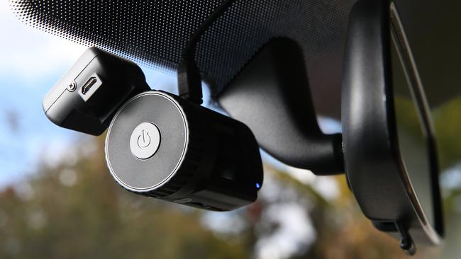 Stephanie Tobin and her dash camera mounted in her Ford Focus at home in Gymea Bay. Picture Craig Greenhill