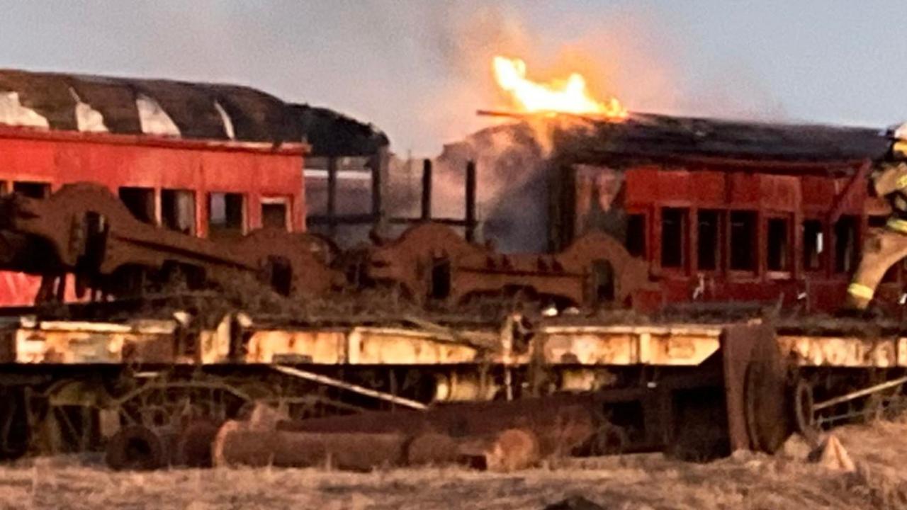 Emergency services were called to the Mary Valley Rattler station off Tozer St after reports of a blaze in one of the carriages. Photo: Scott Kovacevic