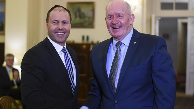 Deputy Liberal leader Josh Frydenberg, left, with Governor-General Sir Peter Cosgrove. Picture: AAP