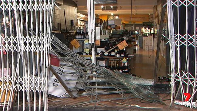 Cellarbrations at Blackwood was ram-raided before being robbed. Picture: 7 News