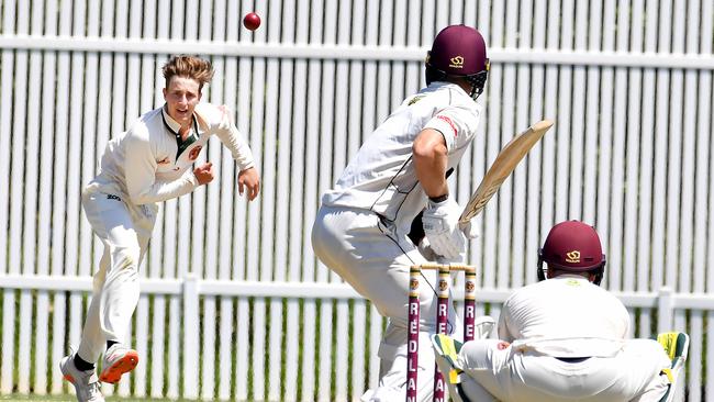 Redland bowler Jack Sinfield First grade club cricket between Redlands and Ipswich. Saturday October 23, 2012. Picture, John Gass