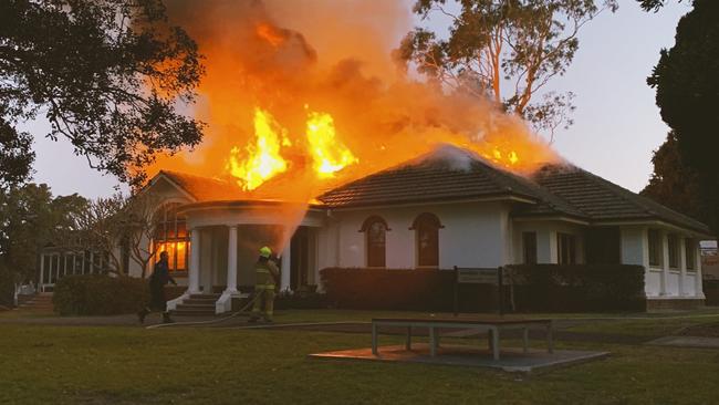 Awaba House at Booragul up in flames. Picture: Twitter