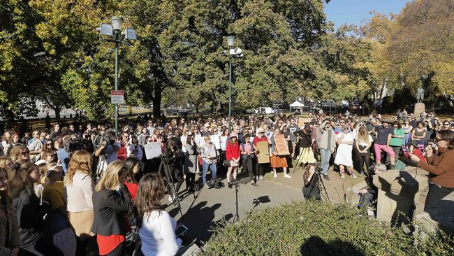 The crowd at Parliament Lawns about women’s health and access to abortion services. Picture: MATHEW FARRELL