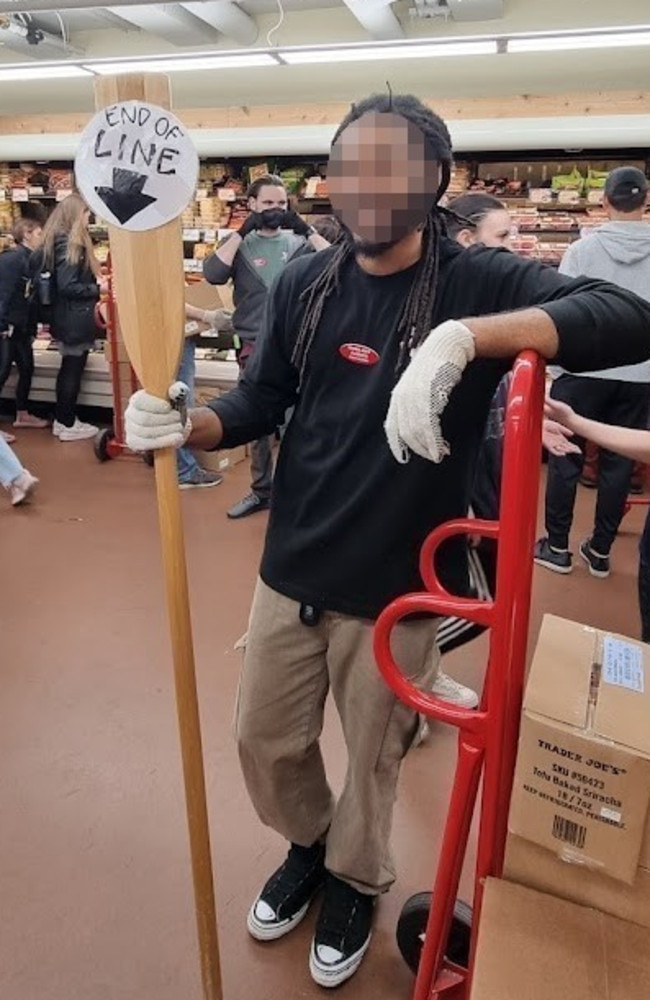 Trader Joe’s has gone all in on customer service instead of investing in self-service checkouts. One employee’s job is to hold an “end of line” oar to let customers know where the queue begins. Picture: Google