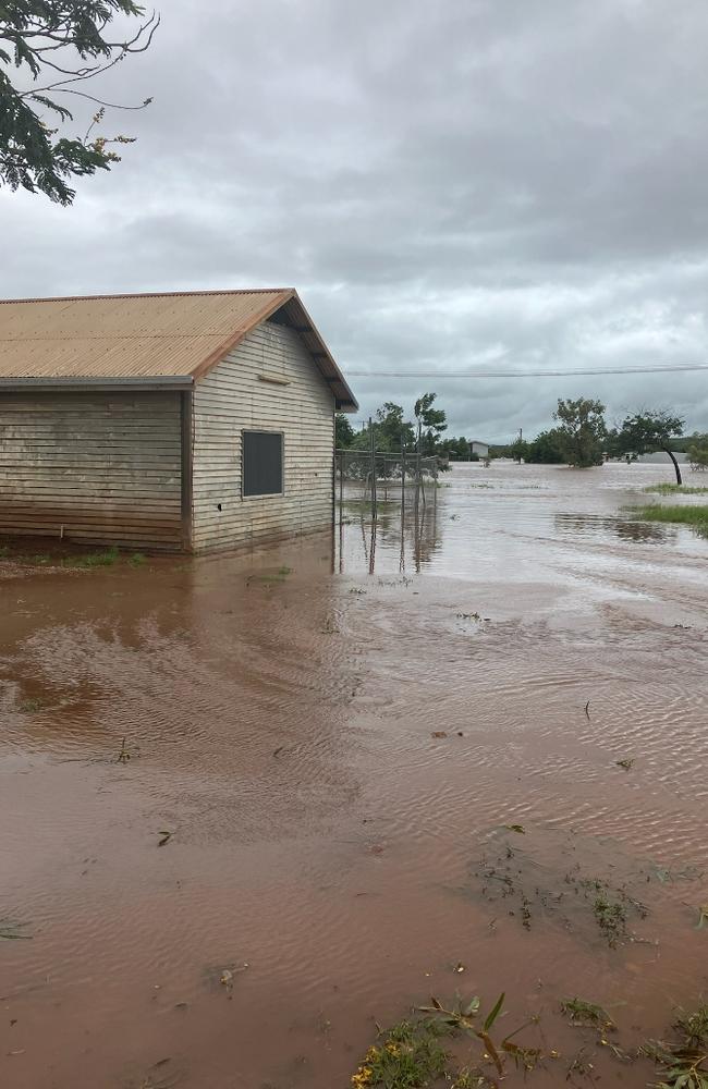 The side of the Kalkarindji council building after major flood warnings and evacuations in the Victoria Daly region. Picture: Victoria Daly Regional Council