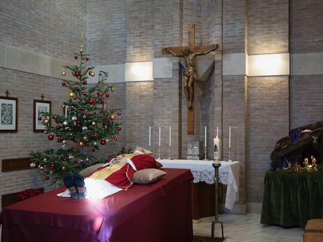 This handout released on January 1, 2023 by the Vatican press office shows Pope Emeritus Benedict XVI resting in the chapel of the Mater Ecclesiae Monastery in the Vatican. Picture: AFP