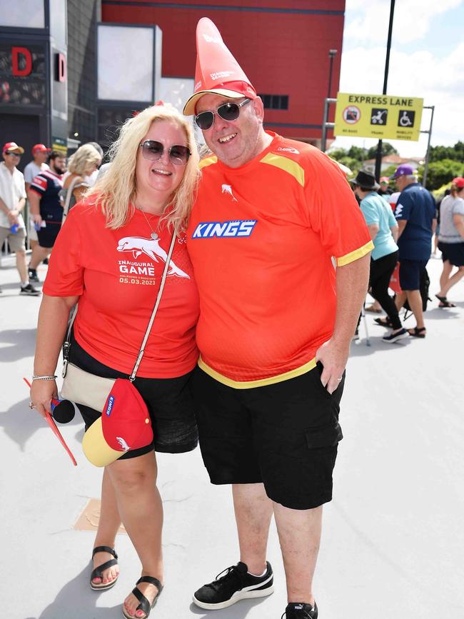 leonie and Tim O'Neil at Roosters V Dolphins, Suncorp Stadium. Picture: Patrick Woods.