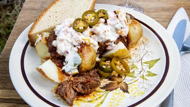 Mexican beef with baked potatoes is another family favourite Picture: Nicole Cleary