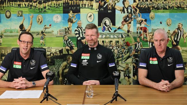 Buckley announcing his decision to step down as Magpies coach. His departure signals a new beginning at the club.