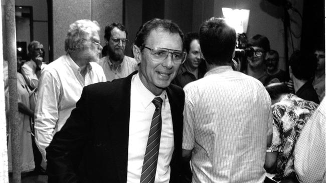 Chief Minister Marshall Perron leaves a media doorstop after the Assembly passes the Euthanasia Bill on May 25, 1995. Pic Peter Gandolfi