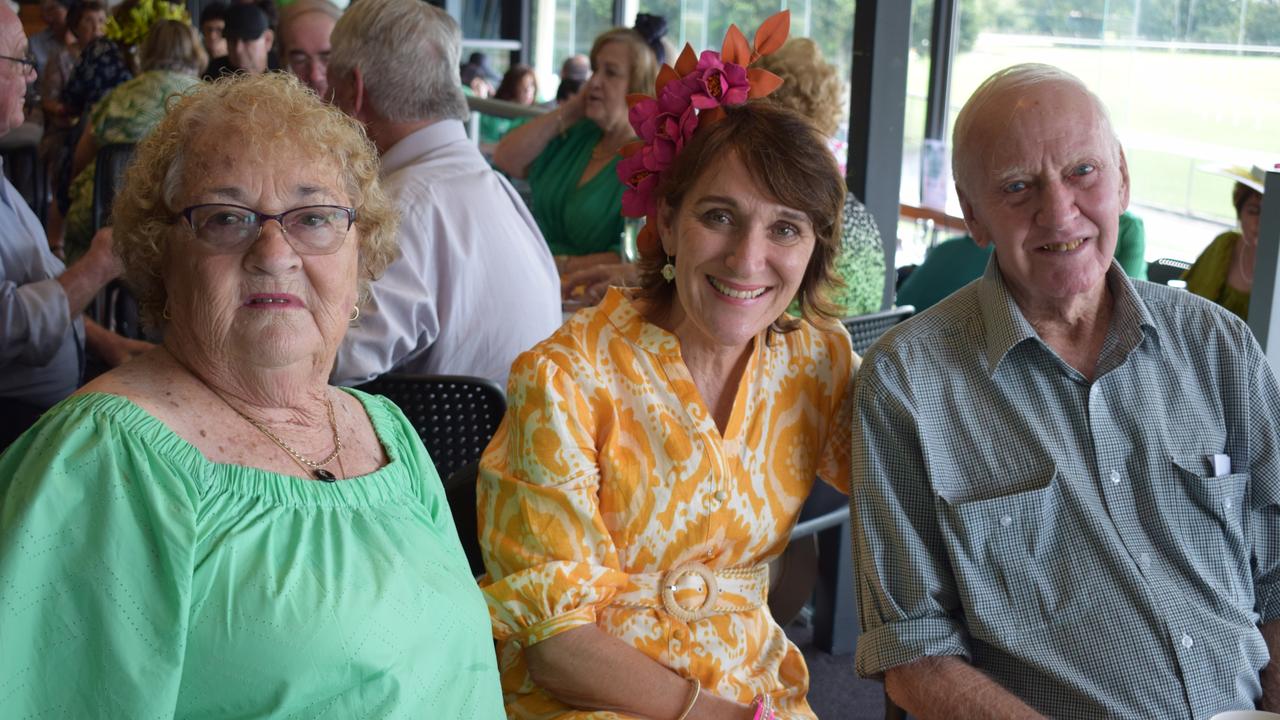 Val Beak, Louise Dunne and Ron Beak at the St Patrick’s Day races in Rockhampton on March 12, 2022. Picture: Aden Stokes