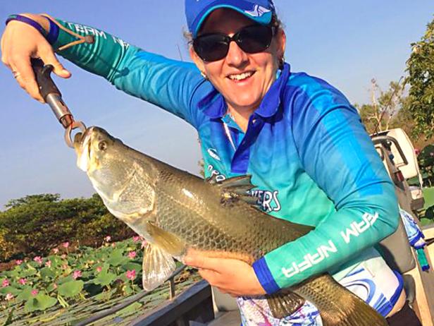 Amanda Hales from Team NAFA Barra Slayers with her 64cm barra.