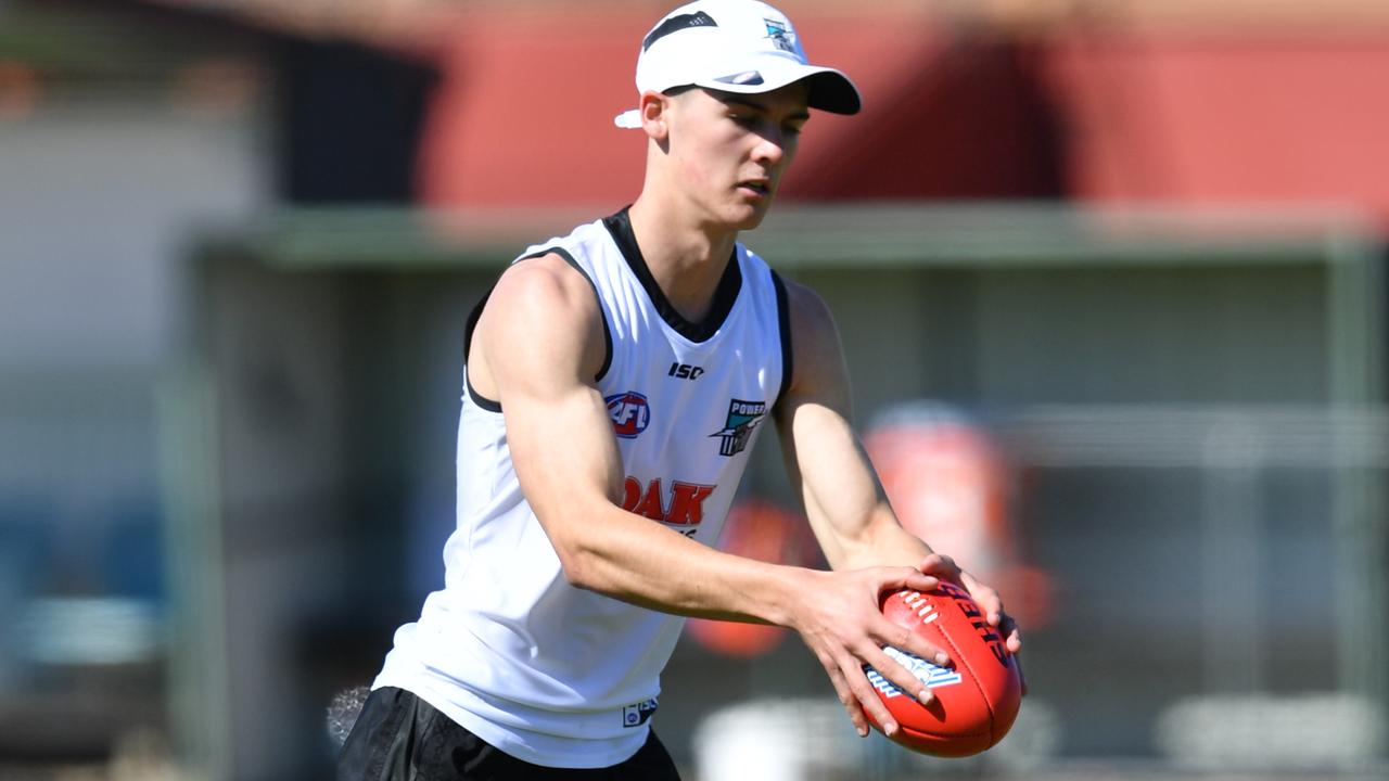 New Port recruit Connor Rozee is seen during a pre-season training session at Alberton Oval. Picture: AAP Image/David Mariuz