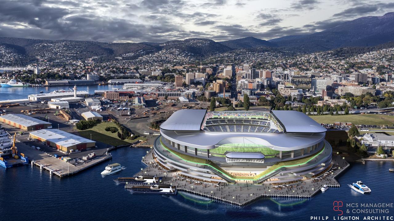 Artists impression of the new AFL/multipurpose Hobart Stadium.