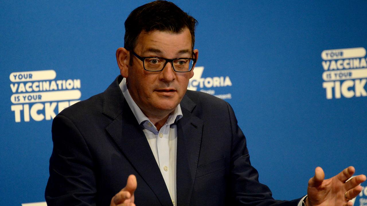 Victorian Premier Daniel Andrews gives the daily Covid press conference at the Treasury Theatre in Melbourne. Picture: NCA NewsWire / Andrew Henshaw