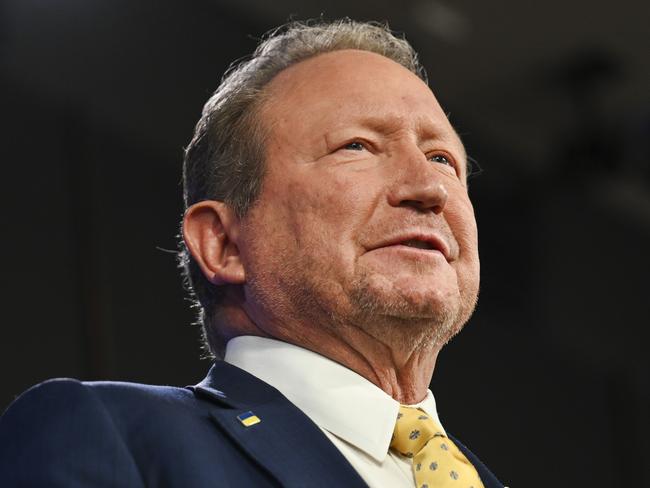 CANBERRA, AUSTRALIA, NewsWire Photos. FEBRUARY 26, 2024: Dr Andrew Forrest AO, Global Business and Philanthropic Leader, addresses the National Press Club of Australia in Canberra on "Power Shift: Why stepping beyond fossil fuels will secure our future (and not doing it will destroy it)". Picture: NCA NewsWire / Martin Ollman