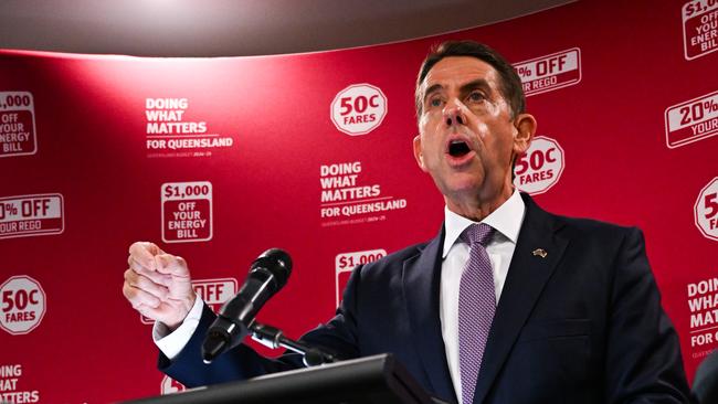 BRISBANE, AUSTRALIA - NewsWire Photos - JUNE 11, 2024. The Queensland Treasurer and Minister for Trade and Investment Cameron Dick addresses media at the 2024 State Budget lockup at Parliament House. Photo: Dan Peled / NewsWire