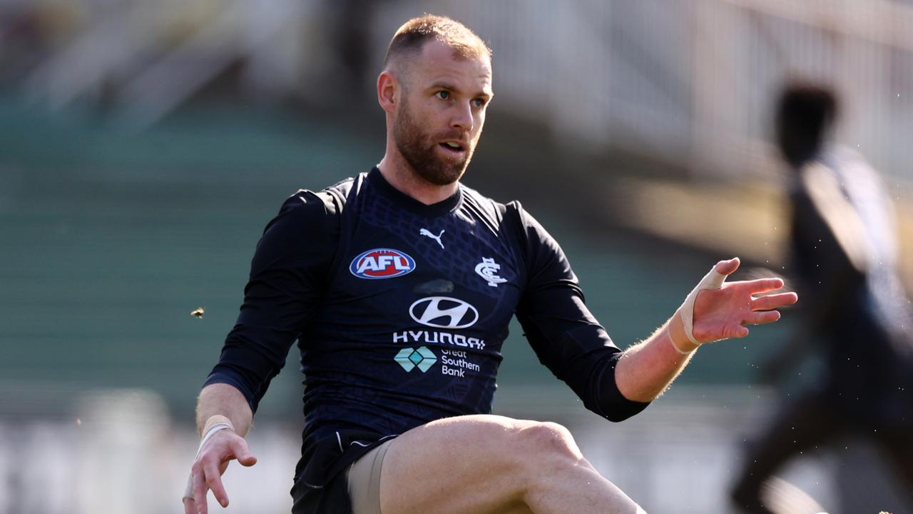 Carlton star Sam Docherty only made a brief appearance at Carlton training on Monday. Picture: Michael Klein.