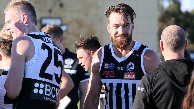 Port Adelaide’s Charlie Dixon put his hand up for an AFL recall after kicking three goals for the Magpies. Picture: AAP/Emma Brasier