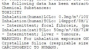 Toxicology notes from a material safety data sheet about Caesarstone.