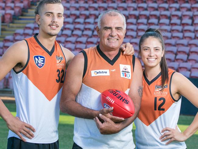 from L Joel, Russell and Lateesha Jeffreyhave all played rep footy for the NT.Picture GLENN CAMPBELL