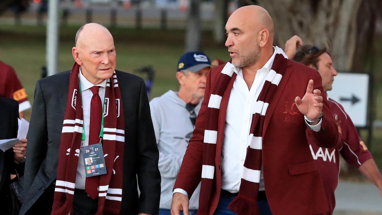 QRL boss Bruce Hatcher and Gorden Tallis arrive for Game 1 of the 2021 State of Origin Series between Queensland and NSW at Queensland Country Bank Stadium, in Townsville. Pics Adam Head
