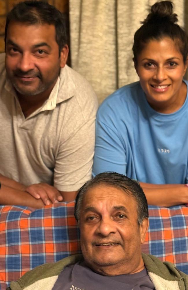 Dr Harry Ratnam, with his two children, son Dinesh and daughter journalist Reshni. He received a Medal of the Order of Australia in 2007 for his services. Picture: Contributed