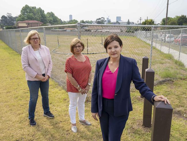 State opposition leader Jodi McKay and Strathfield councillors Karen Pensabene and Maryanne Duggan met with concerned residents yesterday. Picture: Matthew Vasilescu