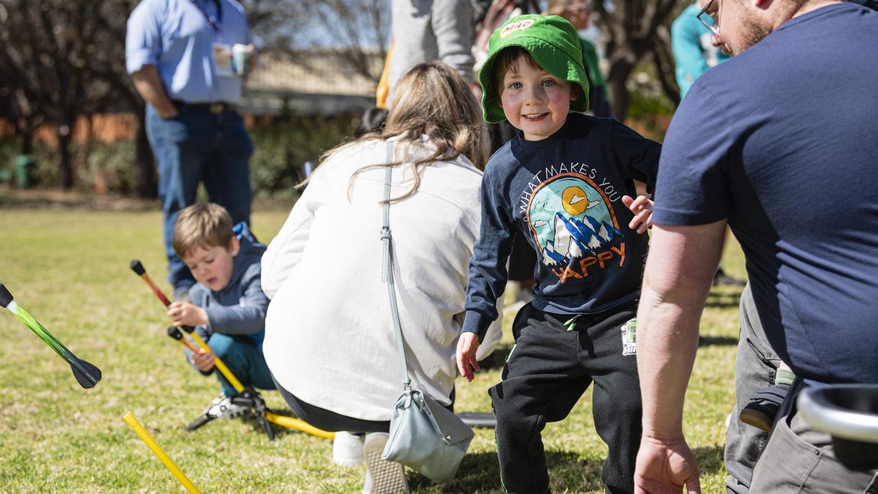 Alistair Ryle has fun launching air-powered rockets at the iLAuNCH Space family fun day, part of UniSQ's Open Day, Sunday, August 18, 2024. Picture: Kevin Farmer