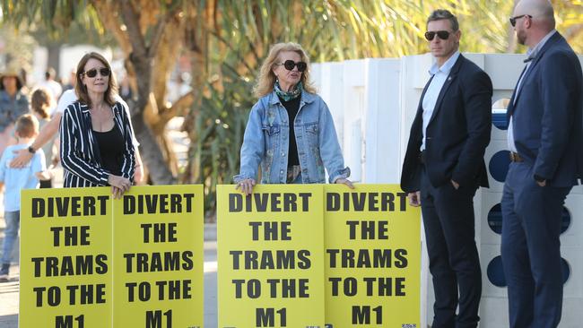 Protesters as Prime Minister Anthony Albanese attends a tourism roundtable on the Gold Coast. Picture: Glenn Campbell / NCA Newswire