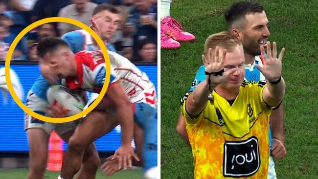 Sandon Smith was sent to the bin for this high shot. Photos: Fox Sports