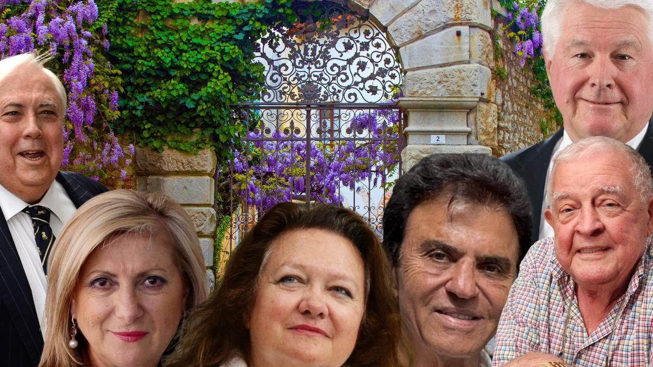 Queensland is home to a number of the country’s richlisters including, from left, mining magnate Clive Palmer; tertiary course provider Sarina Russo; mining billionaire Gina Rinehart; hairdressing salon owner Stefan Ackerie; property investor John Van Lieshout and hospitality company founder Bruce Mathieson.