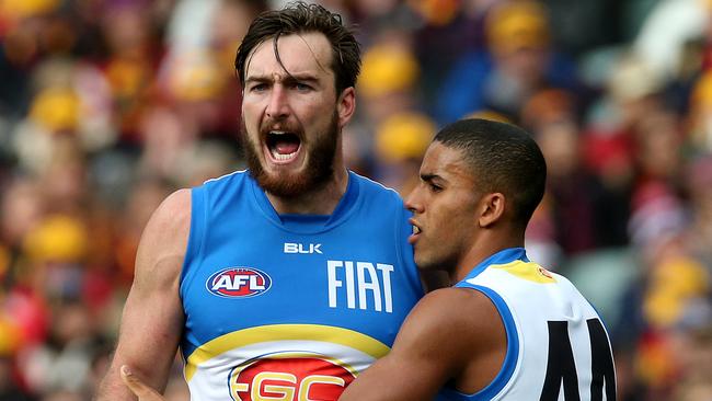25/7/15 - AFL Round 17 - Adelaide Crows v Gold Coast Suns at Adelaide Oval - Charlie Dixon celebrates a goal Picture Simon Cross