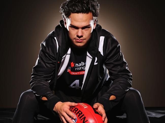 MELBOURNE, AUSTRALIA - OCTOBER 05:  Top fancy in this years AFL Draft, Cameron Rayner, poses during the AFL Draft Combine at Etihad Stadium on October 5, 2017 in Melbourne, Australia.  (Photo by Michael Dodge/Getty Images)