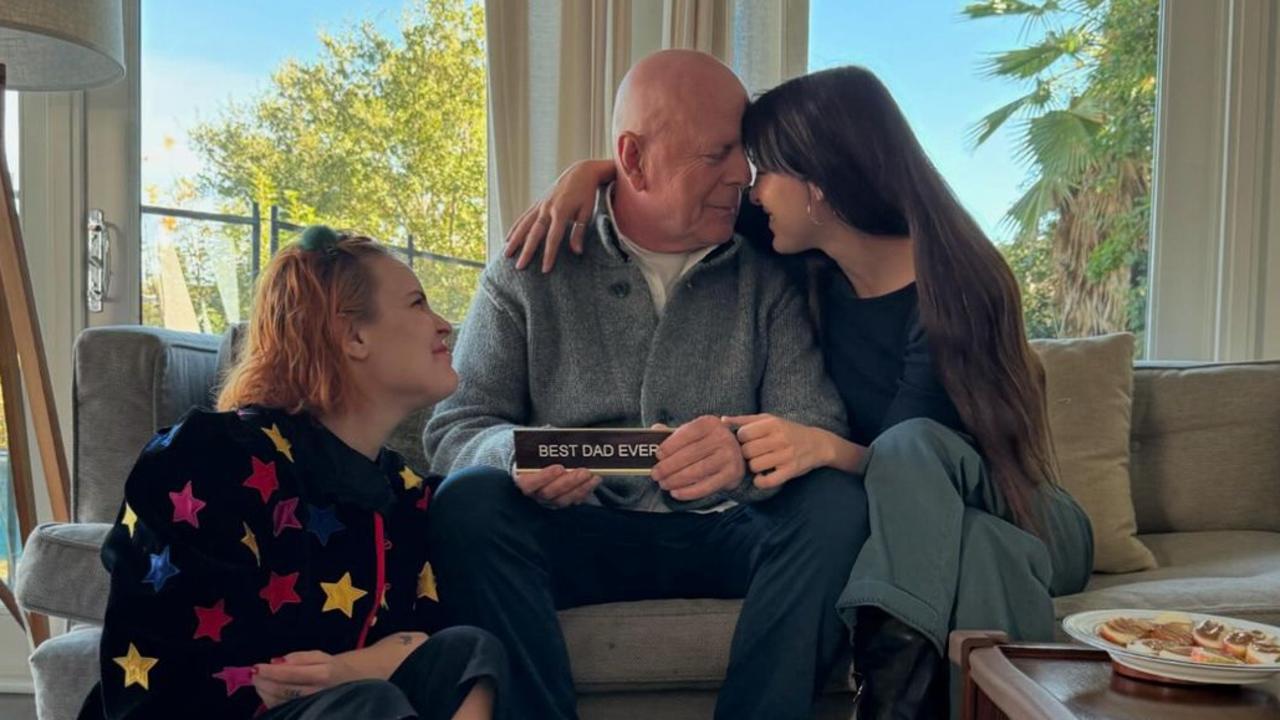 Willis celebrating thanksgiving with his daughters Scout and Tallulah amid his heartbreaking health battle. Picture: Instagram