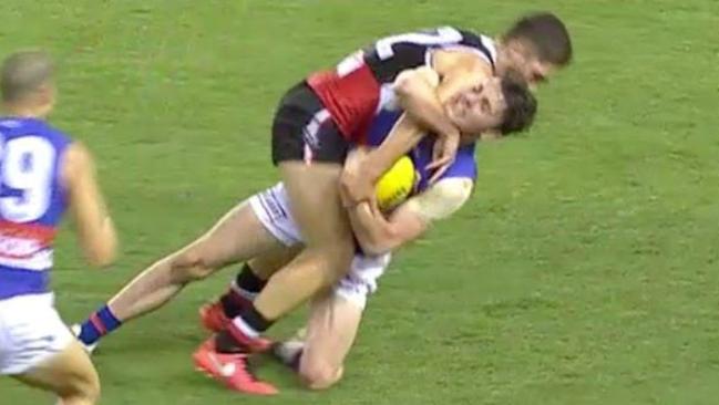 Toby McLean taken high against St Kilda.