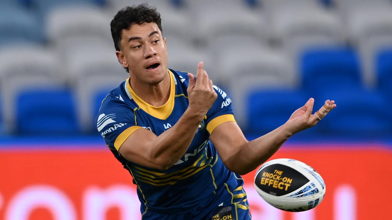 Daejarn Asi will play five-eighth for Parramatta after star Dylan Brown was stood down by the NRL. Credit: NRL Images.