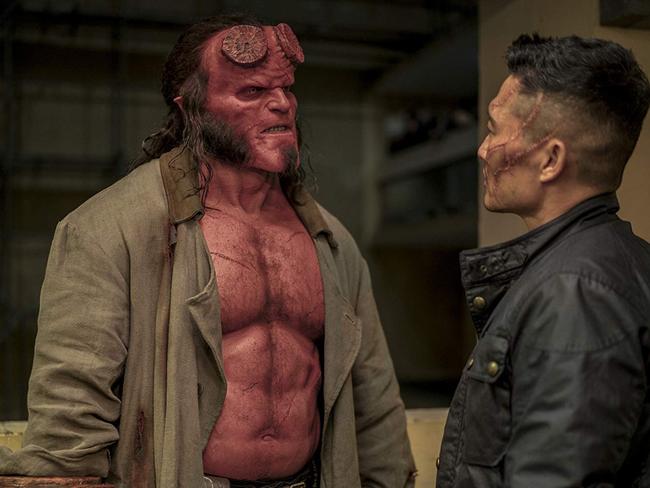 David Harbour and Daniel Dae Kim in a scene from Hellboy (2019).