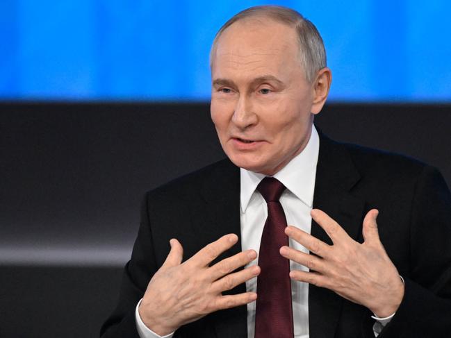 Russian President Vladimir Putin holds his annual end-of-year press conference in Moscow. Picture: AFP