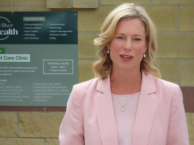 Labor MP for Lyons Rebecca White speaks to the media at Bridgewater on Wednesday, February 12, 2025.