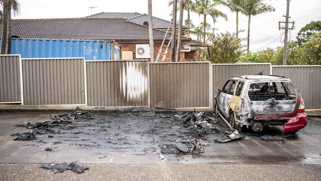 The burnt out car in Greenacre.