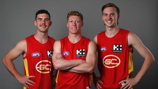 Sam Flanders, Matt Rowell and Noah Anderson on draft night. Picture: Getty Images