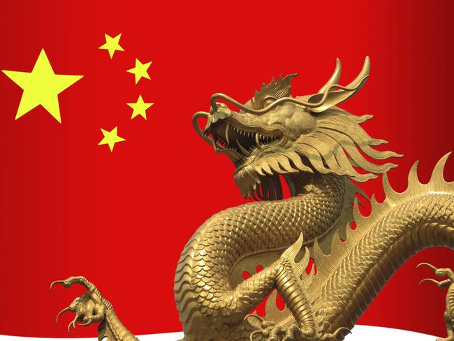 Chinese dragon with china flag