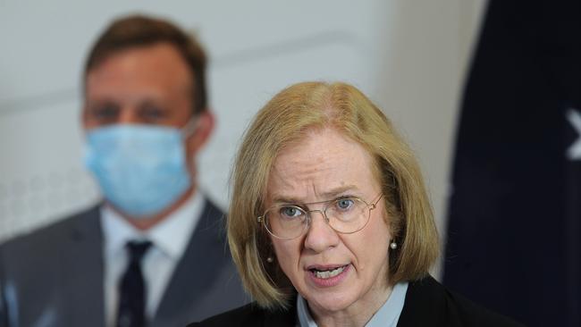 BRISBANE, AUSTRALIA - NewsWire Photos JUNE 28, 2021: Chief Health Officer Jeannette Young talks to the press conference about COVID in Brisbane. Picture: NCA NewsWire / John Gass